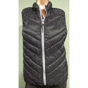 Gap Puffer Zip Up Vest with Elasticized Side Panels, Black & White,‎ Size S